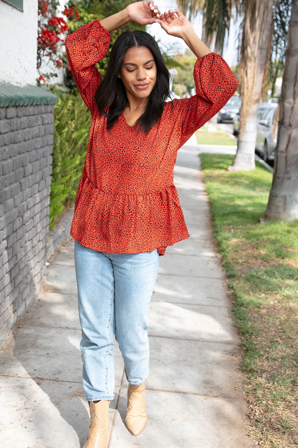 Rust Leopard Wool Dobby Woven Knit Top