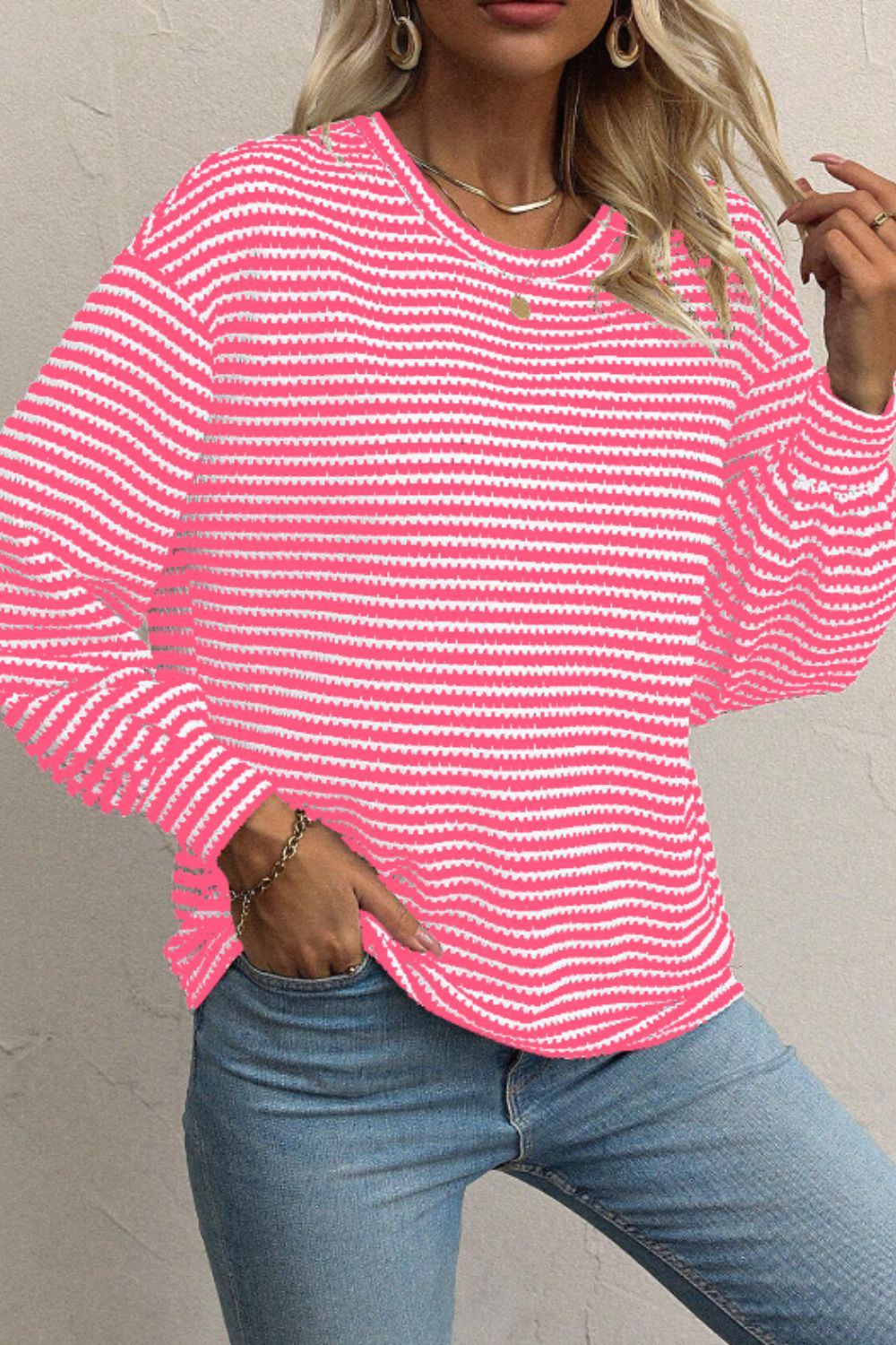 Striped Round Neck Long Sleeve Top