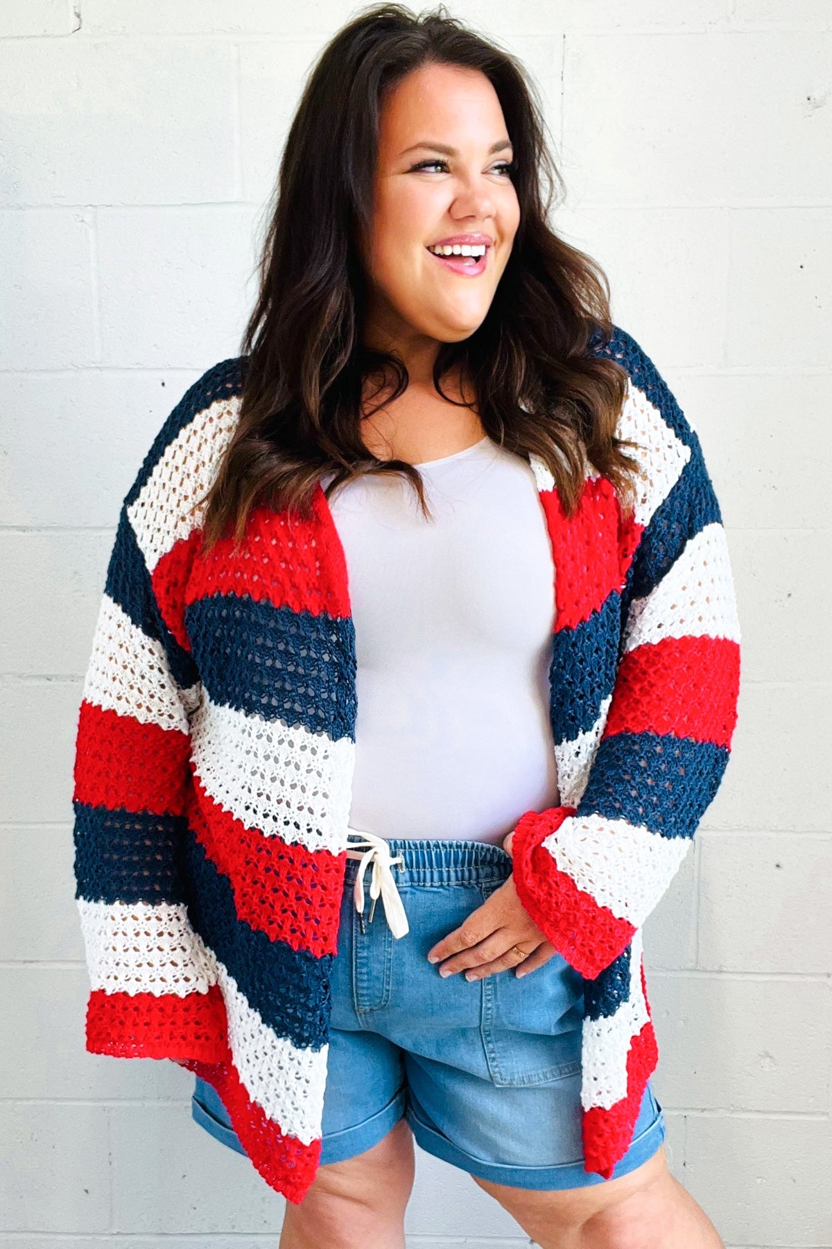 Simply Patriotic Red White & Blue Striped Crochet Cardigan